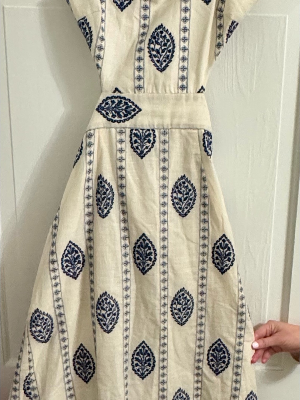 Cream and Navy embroidered summer dress